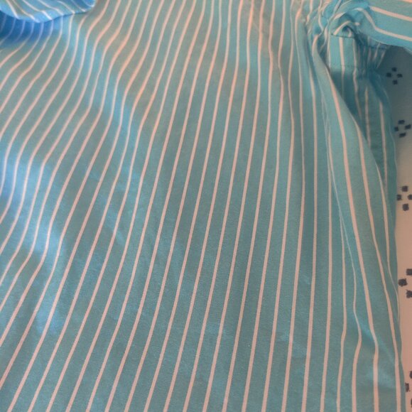 Lauren Ralph Lauren Teal Striped Ruffle Front Blouse - Size M - Picture 7 of 8
